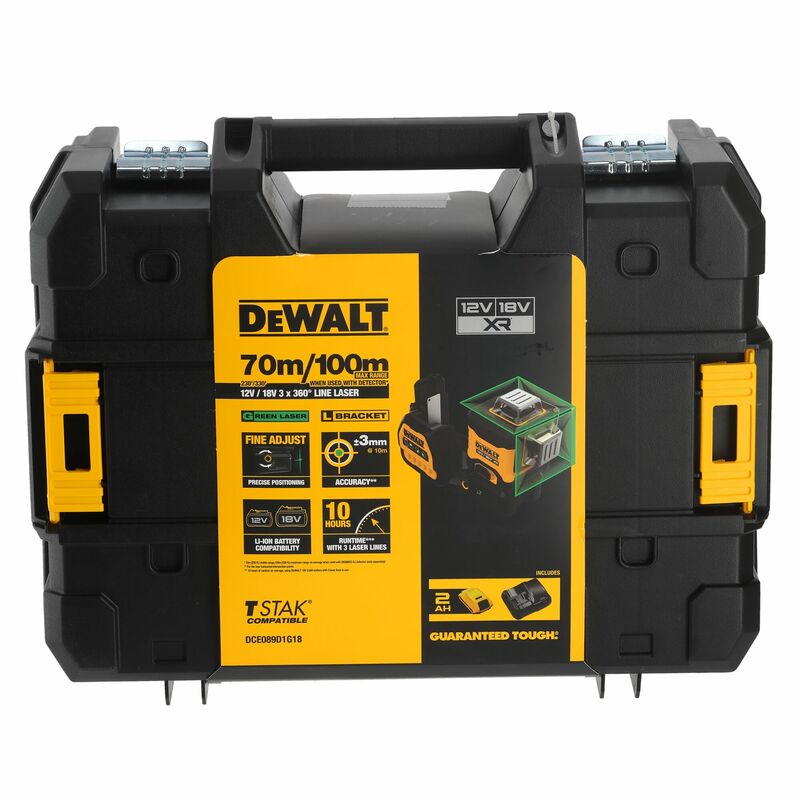 DEWALT 12V/18V XR 3 Líniový 360° krížový samonivelačný laser , 1x 2,0 Ah DCE089D1G18-QW