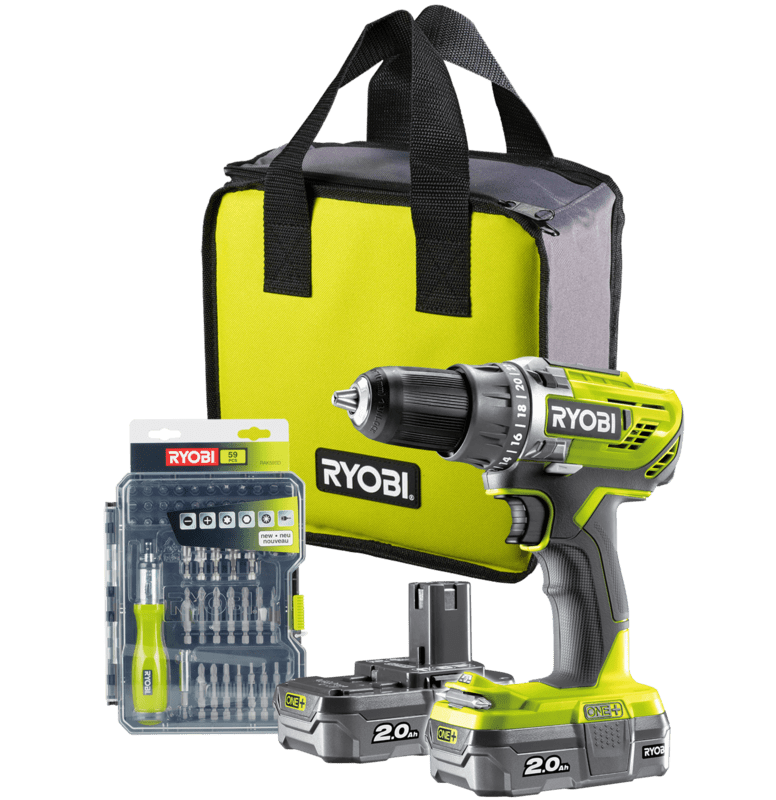 RYOBI 18V ONE+™ Aku vŕtačka bez príklepu + sada bitov R18DD3-220SA59