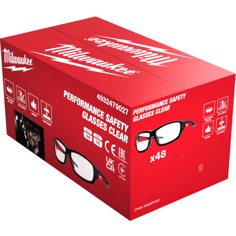 MILWAUKEE 48(ks) x PERFORMANCE ochranné okuliare s priehľadným sklom