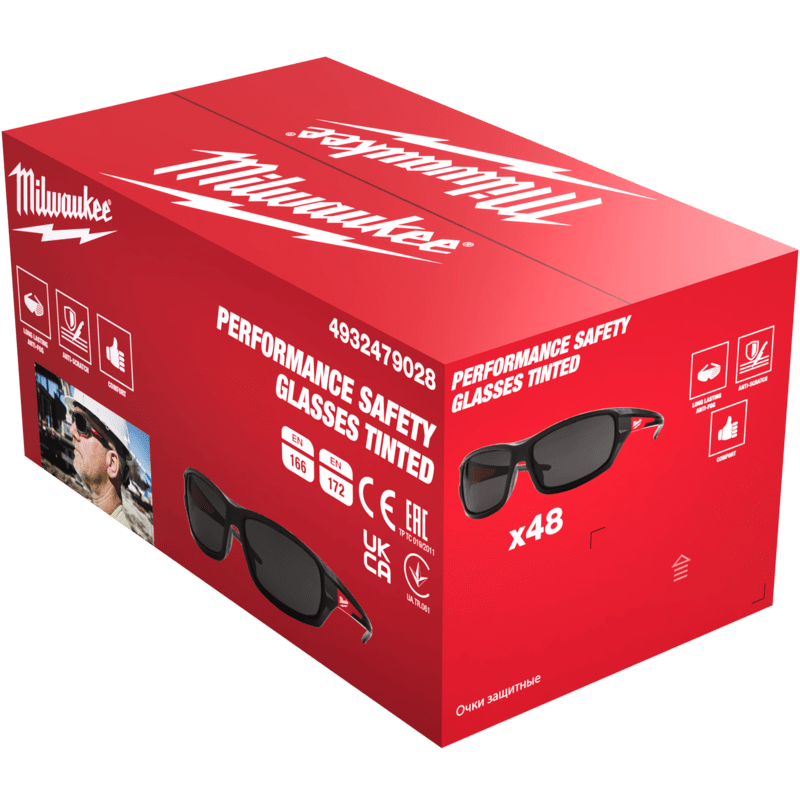 MILWAUKEE 48(ks) x PERFORMANCE ochranné okuliare s tmavým sklom