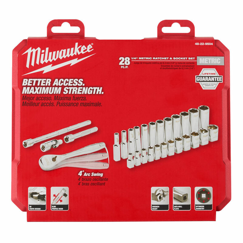 MILWAUKEE Sada račne 1/4˝ a nástrčných kľúčov Metric 28 ks