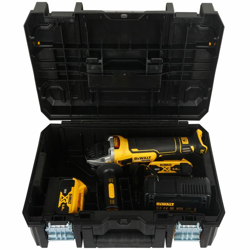DEWALT 18V XR 125 mm aku uhlová brúska s posuvným spínačom, 2x 5,0 Ah DCG405P2-QW