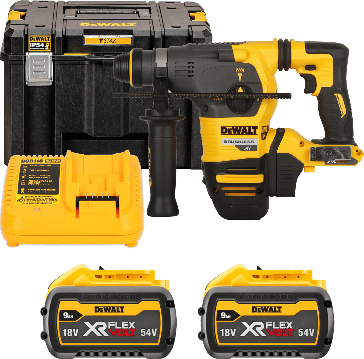 DEWALT 54V XR FLEXVOLT SDS-Plus 3,5 J aku kombinované kladivo, 2x 9,0 Ah DCH333X2-QW