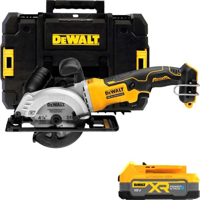 DEWALT 18V XR Aku kotúčová píla 115 mm, 1x 1,7 Ah POWERSTACK™ bez nabíjačky DCS571E1T-XJ