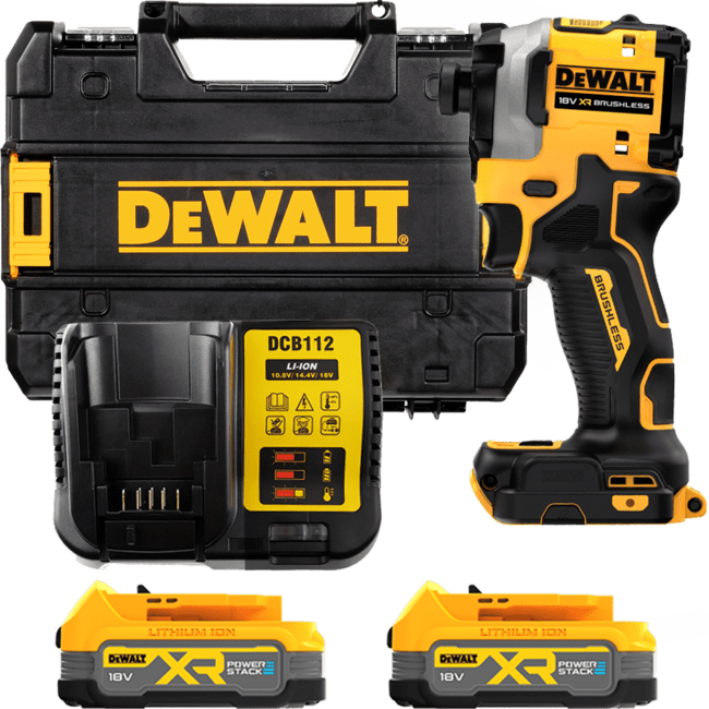 DEWALT 18V XR 1/4” Hex aku rázový uťahovák, 2x 1,7 Ah POWERSTACK™ DCF850E2T-QW