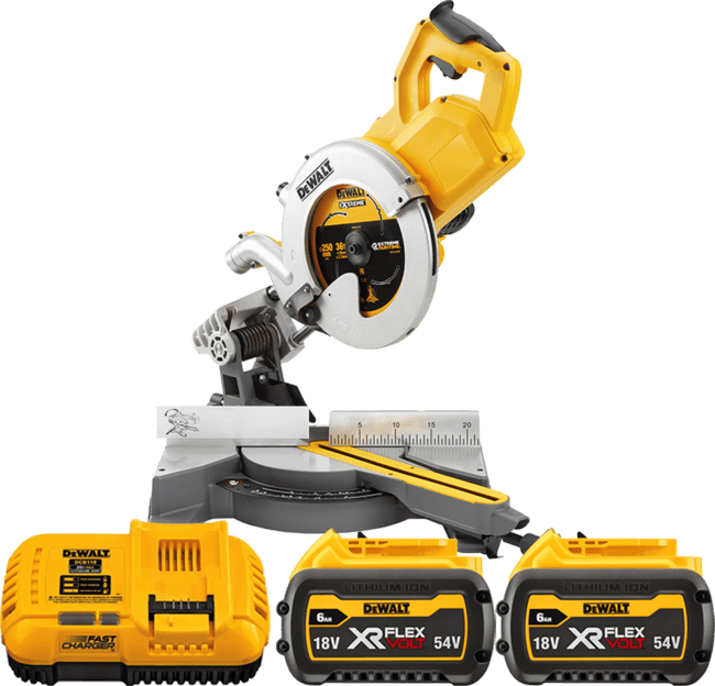 DEWALT 54V XR FLEXVOLT™ Aku pokosová píla 250 x 30 mm systém XPS, 2x 6,0 Ah DCS778T2-QW