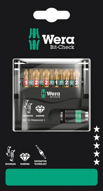 WERA Bit-Check sada bitov Diamond 1 SB, 12 dielna