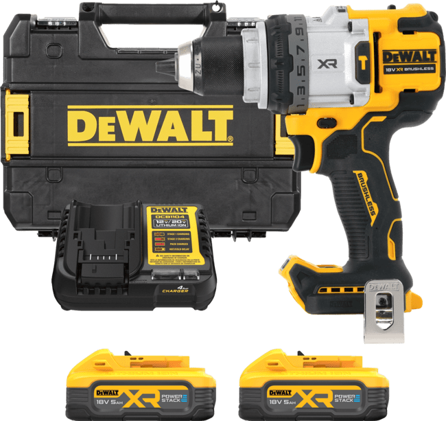 DEWALT 18V XR Aku vŕtačka s príklepom, 2x 5,0 Ah POWERSTACK™ DCD1007H2T-QW