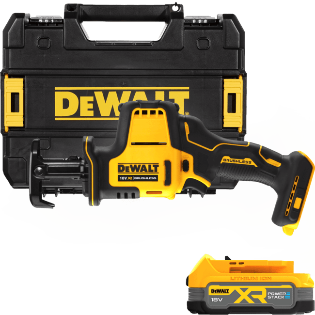 DEWALT 18V XR Aku kompaktná chvostová píla, 1x 1,7 Ah POWERSTACK™ DCS369E1T-XJ