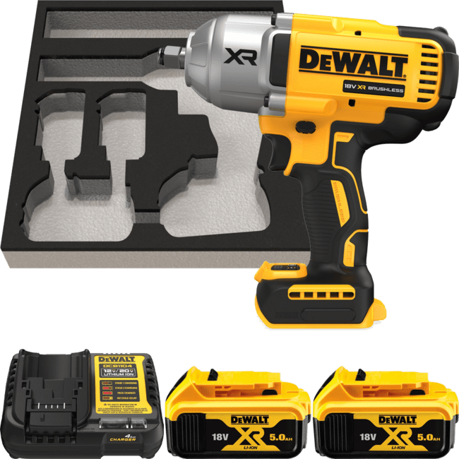 DEWALT 18V XR 1/2” Aku rázový uťahovák s poistným krúžkom - garážový kit, 2x 5.0 Ah DCF900P2G-QW