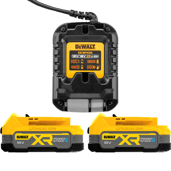 DEWALT 18V XR Nabíjačka a akumulátor, 2x 1,7 Ah POWERSTACK™ DCB1102E2-QW