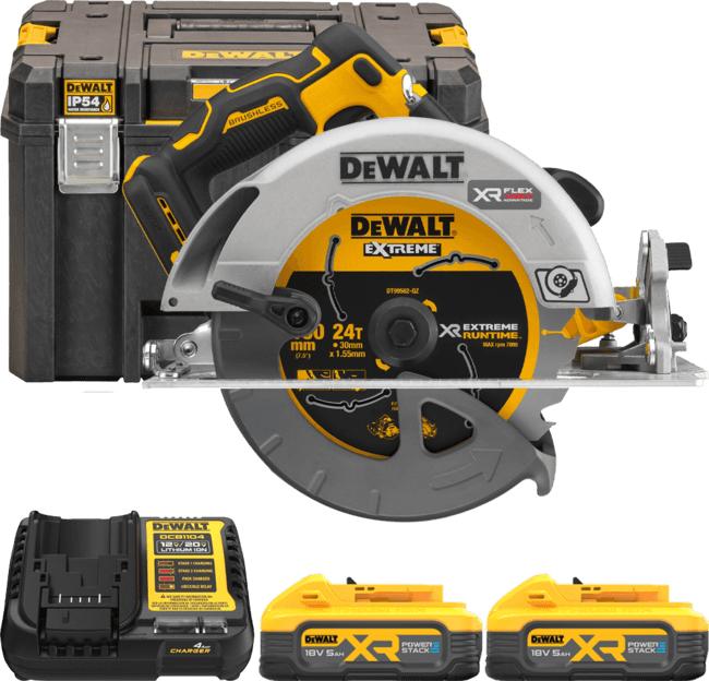 DEWALT 18V XR Aku kotúčová píla 190 mm, 2x 5,0 Ah POWERSTACK™ DCS573H2T-QW