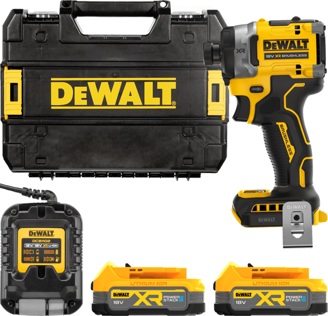 DEWALT 18V XR 1/4” Hex aku rázový uťahovák, 2x 1,7 Ah POWERSTACK™ DCF860E2T-QW