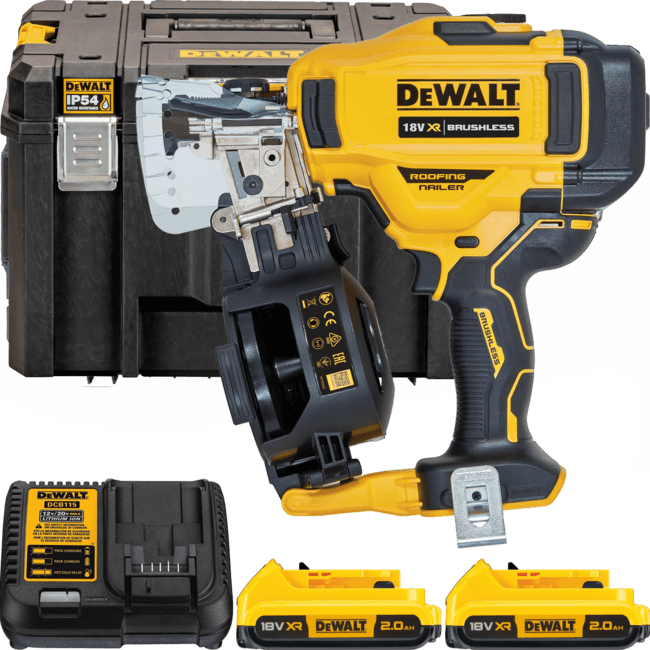 DEWALT 18V XR Aku pokrývačská klincovačka 19-45 mm, 2x 2,0 Ah DCN45RND2-QW