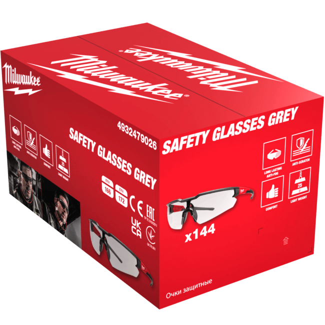 MILWAUKEE 144(ks) x CLASSIC ochranné okuliare proti poškriabaniu s šedým sklom