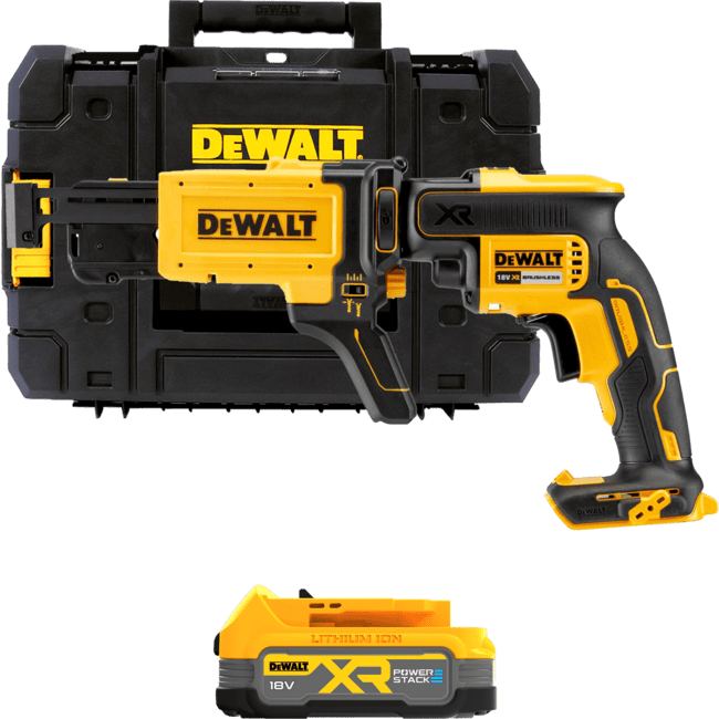 DEWALT 18V XR Aku skrutkovač na sadrokartón s podávačom skrutiek, 1 x 1,7Ah POWERSTACK DCF620E1K-XJ