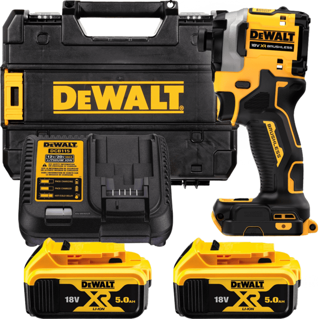 DEWALT 18V XR 1/4” Hex aku rázový uťahovák, 2x 5,0 Ah DCF850P2T-QW