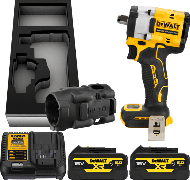 DEWALT 18V XR 1/2” Aku rázový uťahovák s poistným krúžkom, 2x 5,0 Ah DCF921P2G-QW