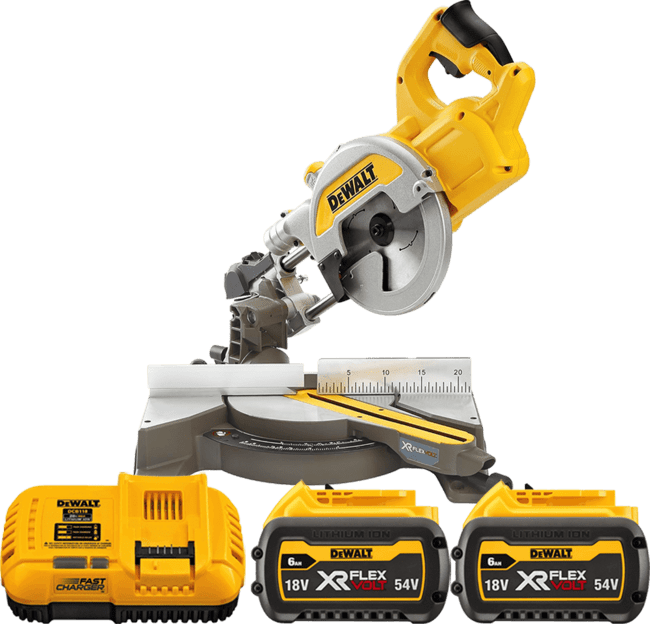 DEWALT 54V XR FLEXVOLT™ Aku pokosová píla 216 x 30 mm systém XPS, 2x 6,0 Ah DCS777T2-QW