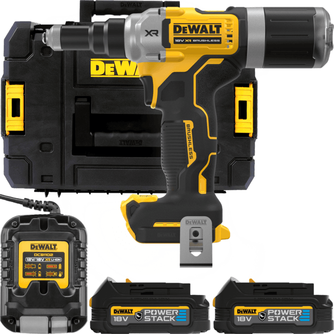 DEWALT 18V XR Aku nitovačka pre nity od 4,8 mm do 6,4 mm, 2x 5,0 Ah DCF414E2GT-QW