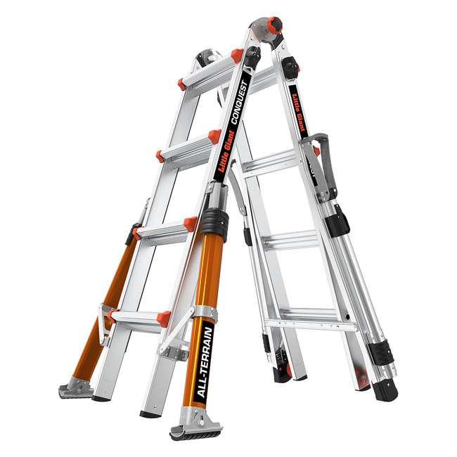 LittleGiant Hliníkový rebrík CONQUEST™, 4 x 4 výsuvný kĺbový s bezpečnostnými oporami