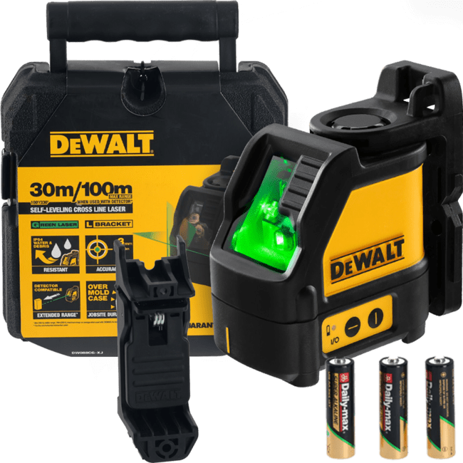 DEWALT Alkalický Krížový samonivelačný laser - zelený, 3x 1,5V AA batérie DW088CG-XJ