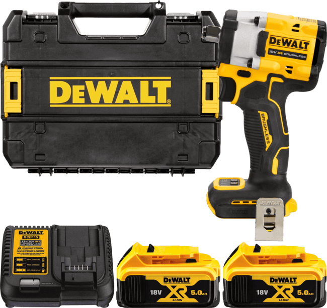 DEWALT 18V XR 1/2” Aku rázový uťahovák s poistným krúžkom, 2x 5,0 Ah DCF921P2T-QW