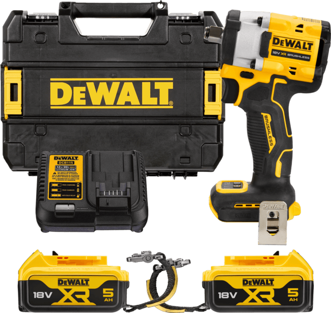 DEWALT 18V XR 1/2” Aku rázový uťahovák s poistným krúžkom LANYARD READY, 2x 5,0 Ah DCF921P2LRT-QW