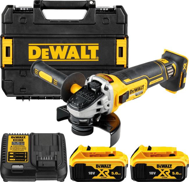 DEWALT 18V XR 125 mm aku uhlová brúska s posuvným spínačom, 2x 5,0 Ah DCG405P2-QW