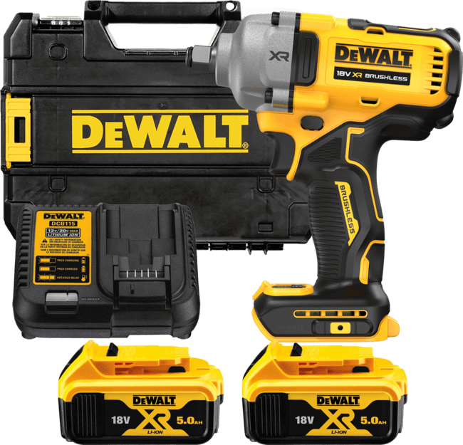 DEWALT 18V XR 1/2” Aku rázový uťahovák s poistným krúžkom, 2x 5,0 Ah DCF891P2T-QW