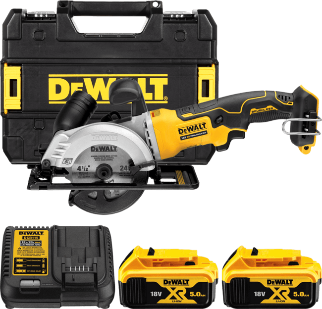 DEWALT 18V XR Aku kotúčová píla 115 mm, 2x 5,0 Ah DCS571P2-QW