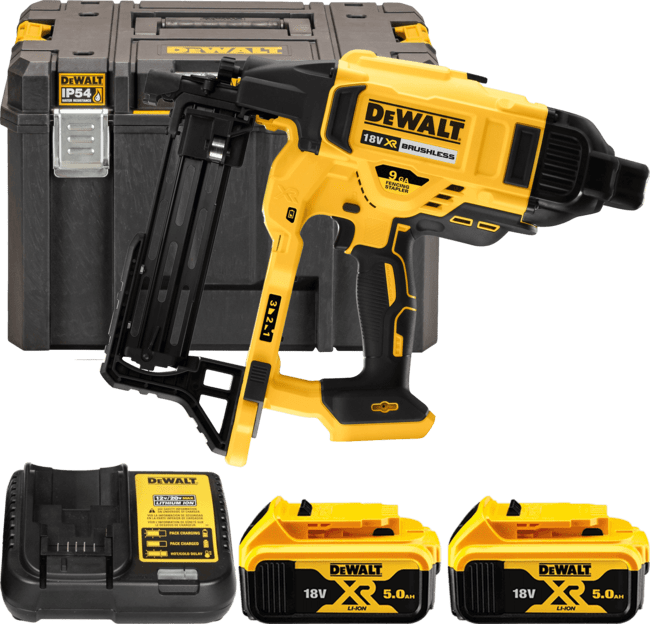 DEWALT 18V XR Aku sponkovačka na pripevňovanie drôtov a plotov, 2x 5,0 Ah DCFS950P2-QW