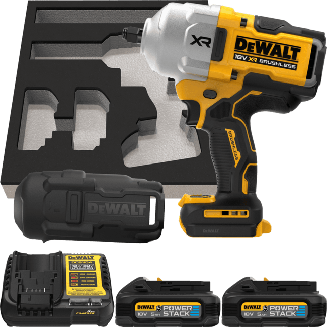 DEWALT 18V XR 1/2” Aku rázový uťahovák s poistným krúžkom, 2x 5,0 Ah POWERSTACK™ triedy G DCF961H2G-QW