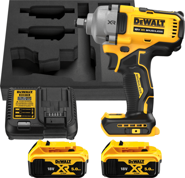 DEWALT 18V XR 1/2” Aku rázový uťahovák s poistným krúžkom, 2x 5,0 Ah DCF891P2G-QW