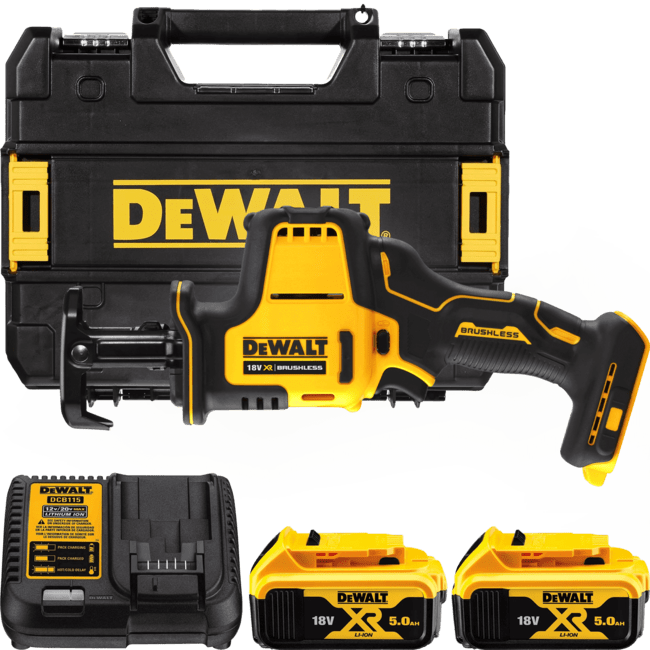 DEWALT 18V XR Aku kompaktná chvostová píla, 2x 5,0 Ah DCS369P2-QW