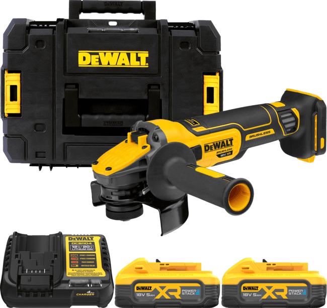 DEWALT 18V XR 125 mm Aku uhlová brúska s posuvným spínačom, 2x 5,0 Ah POWERSTACK™ DCG409H2T-QW