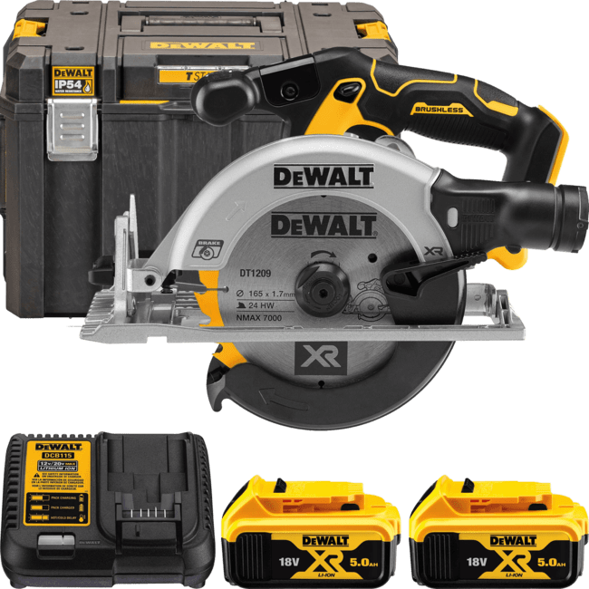 DEWALT 18V XR Aku kotúčová píla 55 mm, 2x 5,0 Ah DCS565P2-QW