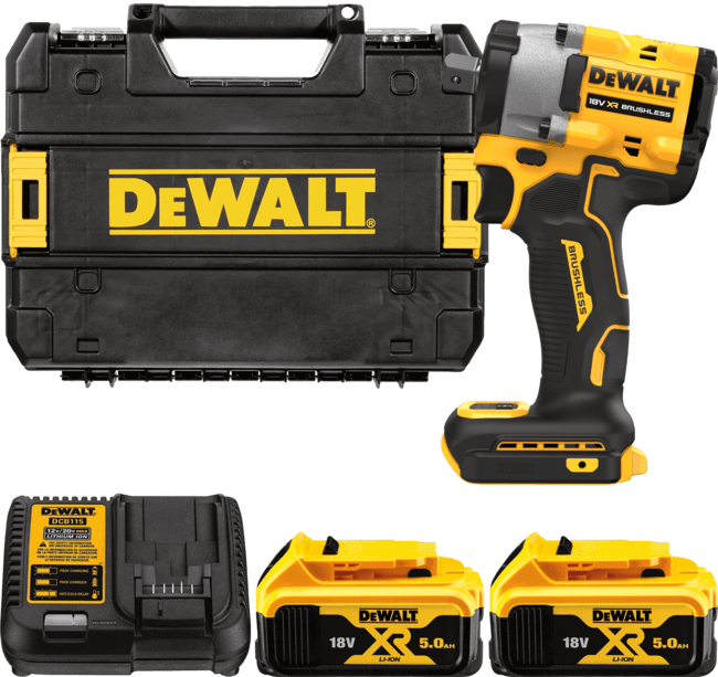 DEWALT 18V XR 1/2” Aku rázový uťahovák s poistnou guličkou, 2x 5,0 Ah DCF922P2T-QW