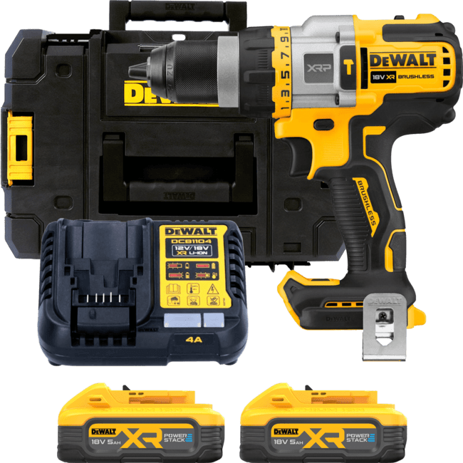 DEWALT 18V XR XRP Aku vŕtačka s príklepom, 2x 5,0 Ah POWERSTACK™ DCD999H2T-QW