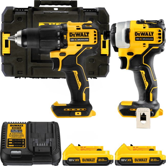 DEWALT 18V XR Aku sada vŕtačky DCD709 a rázového uťahováku DCF809 1/4&quot;, 2x 2,0 Ah DCK2062D2T-QW