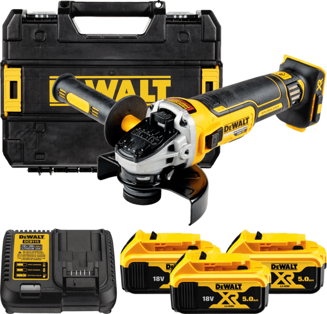 DEWALT 18V XR 125 mm aku uhlová brúska s posuvným spínačom, 3x 5,0 Ah DCG405P3-QW