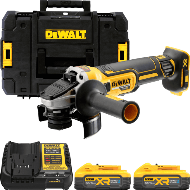 DEWALT 18V XR 125 mm aku uhlová brúska , 2x 5,0 Ah POWERATACK DCG405H2T-QW