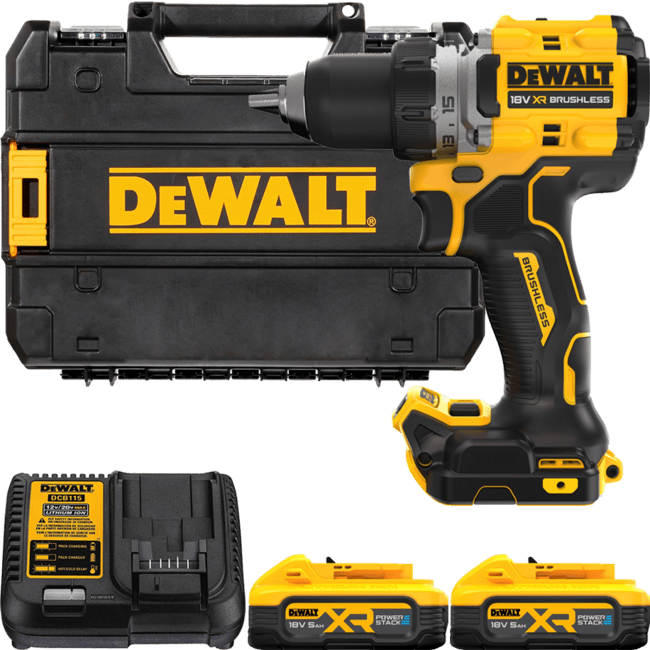 DEWALT 18V XR Aku vŕtačka bez príklepu, 2x 5,0 Ah POWERSTACK™ DCD800H2T-QW