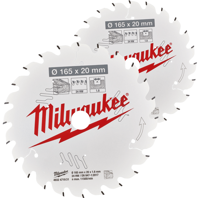 MILWAUKEE Sada pilových kotúčov na drevo 165x20mm - 2 ks