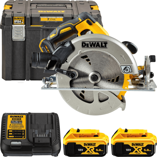 DEWALT 18V XR Aku kotúčová píla 184 mm, 2x 5,0 Ah DCS570P2-QW