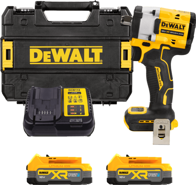 DEWALT 18V XR 1/2” Aku rázový uťahovák s poistným krúžkom, 2x 1,7 Ah POWERSTACK™ DCF921E2T-QW