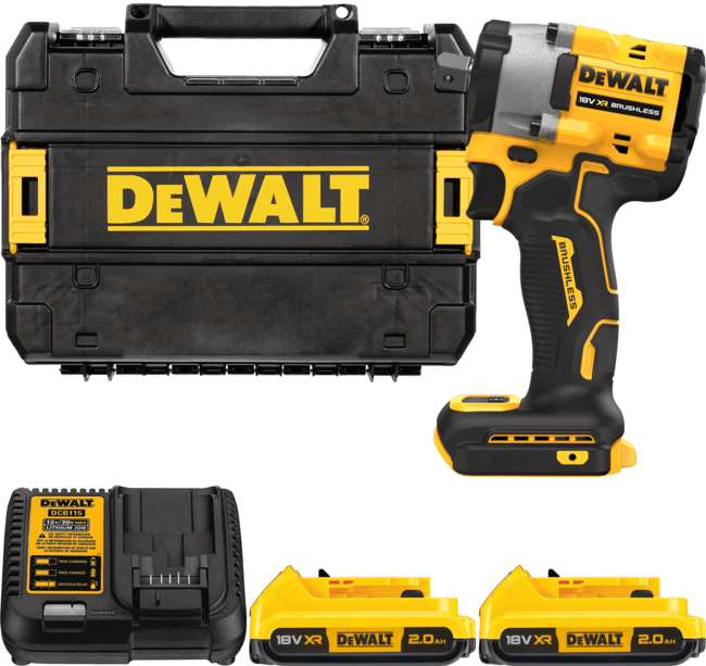 DEWALT 18V XR 1/2” Aku rázový uťahovák s poistnou guličkou, 2x 2,0 Ah DCF922D2T-QW