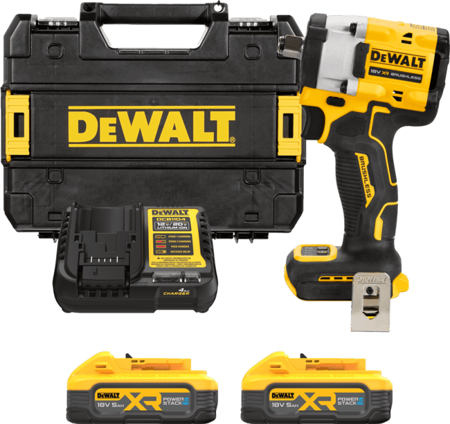 DEWALT 18V XR 1/2” Aku rázový uťahovák s poistným krúžkom, 2x 5,0 Ah POWERSTACK™ DCF921H2T-QW