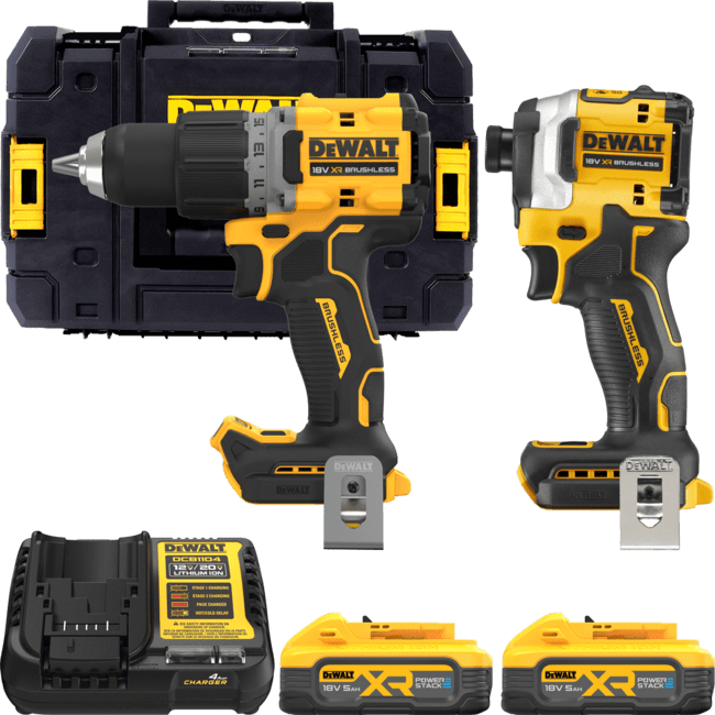 DEWALT 18V XR Aku sada vŕtačky DCD800 a rázový uťahovák 1/4” Hex DCF850, 2x 5,0 POWERSTACK DCK2051H2T-QW