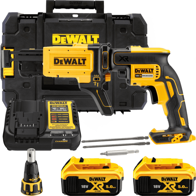 DEWALT 18V XR Aku skrutkovač na sadrokartón, 2x 5,0 Ah DCF620P2K-QW